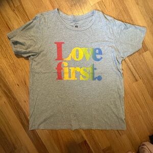 J. Crew Gray and Red Short Sleeve Tee